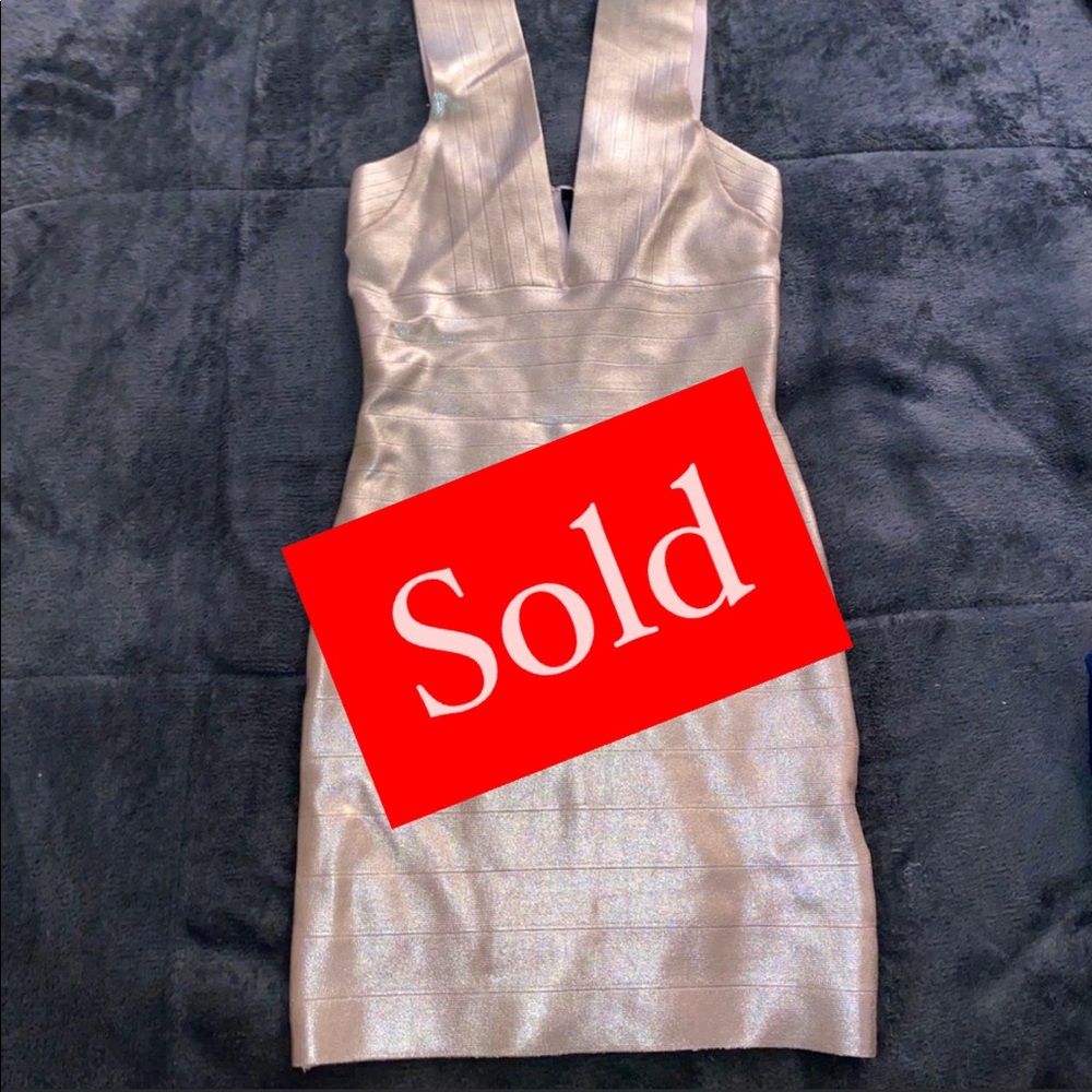 MARCIANO Gold Coated Bandage Mini Dress